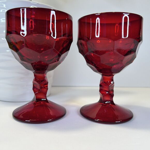 2- Vintage Viking Glass Georgian Ruby Red 4.25” Cordial Drinking Glass Goblet‎ - Picture 2 of 6